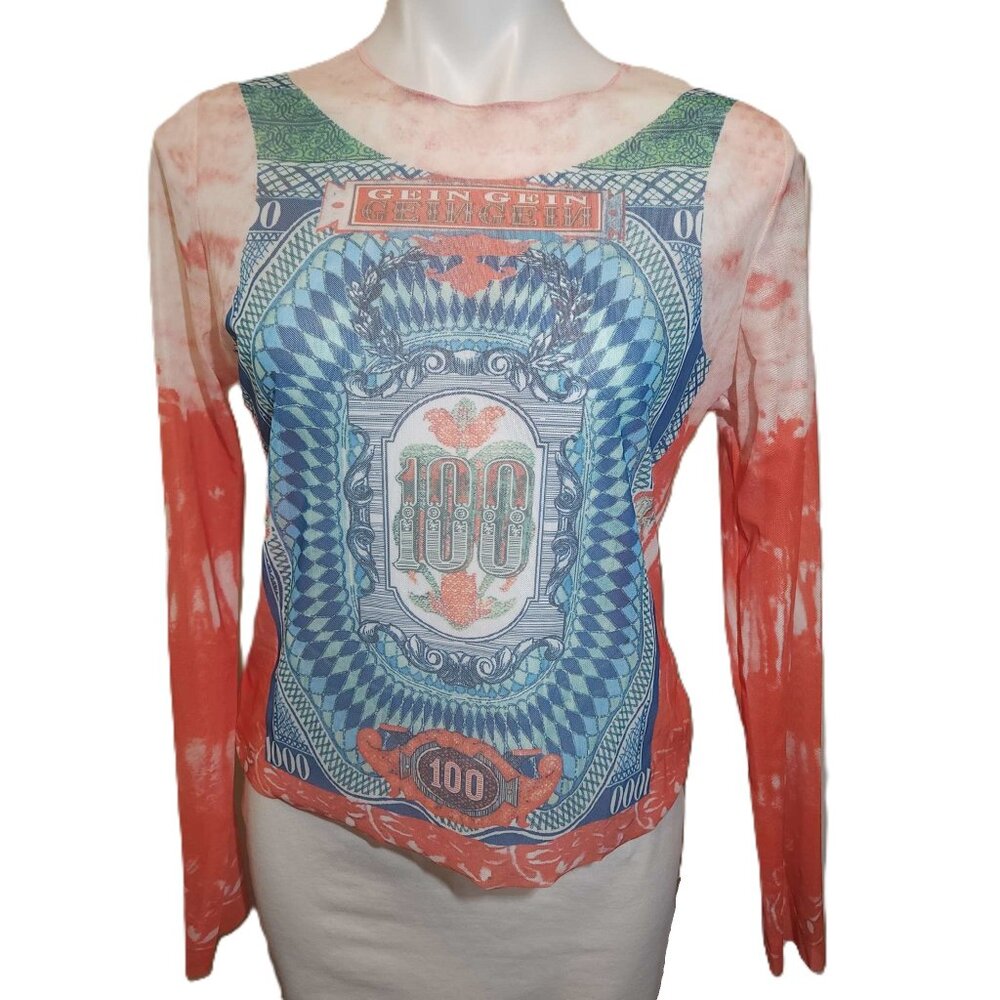 Money crop top Women's XXL shirt Long sleeve Mesh sheer colorful 100 1,000